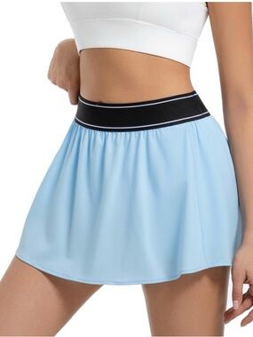 Light Blue Tennis/Pickeball/Running Skirt with Black Elastic Waistband & Shorts
